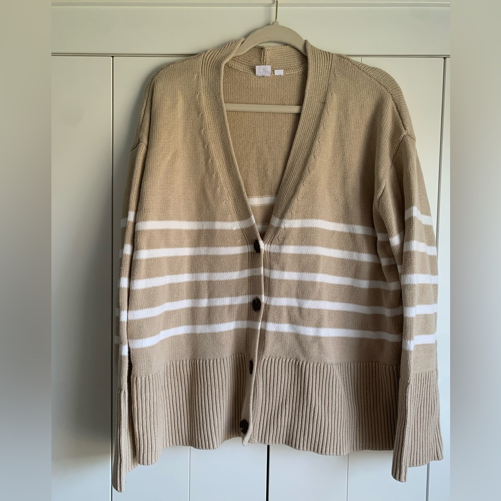Gap Striped Tan and White Women's Sweater‎ Cotton Size Large